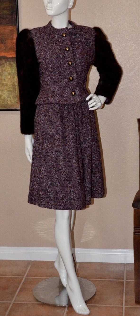 Arnold Scaasi Designer Vintage Couture Mink Cropped Bolero Jacket and skirt Set